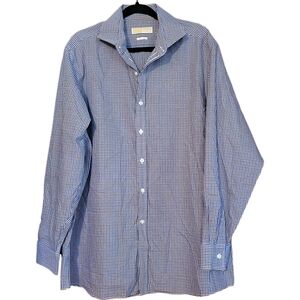 Michael Kors Mens Size XL Blue & Tan Long Sleeve Button Up Checkered Dress Shirt